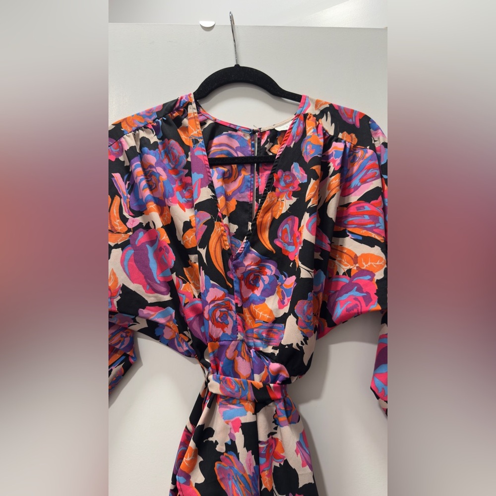 ♥️ Topshop Women’s Floral Wrap Maxi Dress - Multicolor vibrant long sleeve midi - Picture 4 of 6